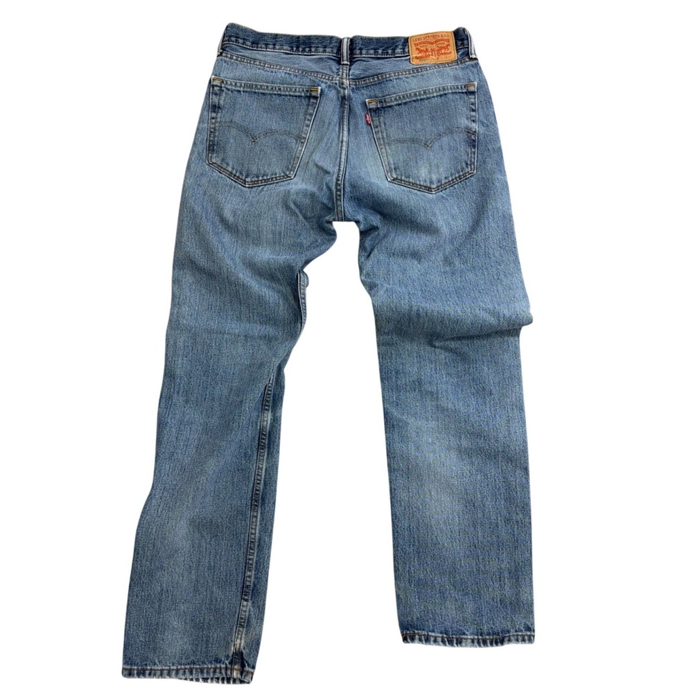Levis 505 Regular Fit Straight Leg Jeans Light Wash Blue Distressed Mens 36x34